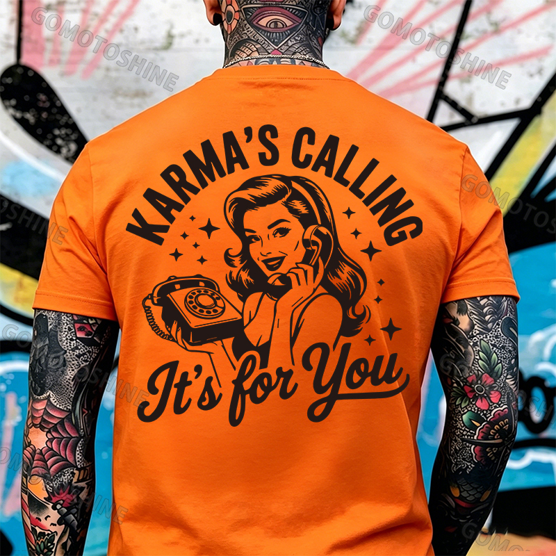 KARMAS' CALLING IT'S FOR YOU Pin-up Girl Print Men's T-Shirt Image - 10