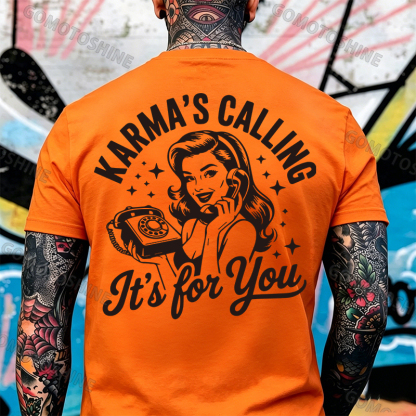 KARMAS' CALLING IT'S FOR YOU Pin-up Girl Print Men's T-Shirt Image - 10