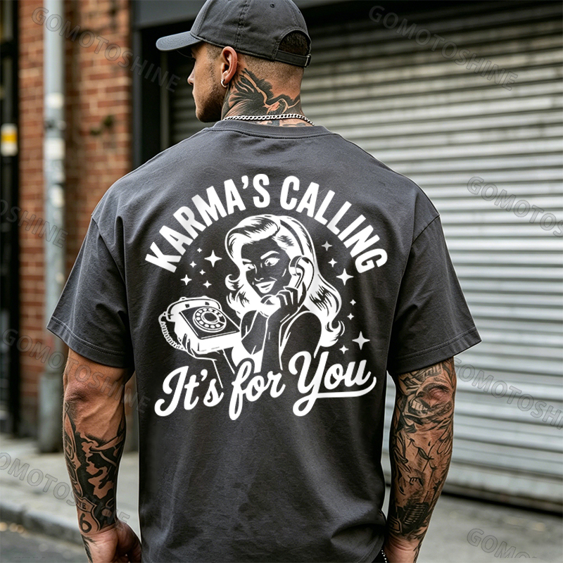 KARMAS' CALLING IT'S FOR YOU Pin-up Girl Print Men's T-Shirt Image - 12