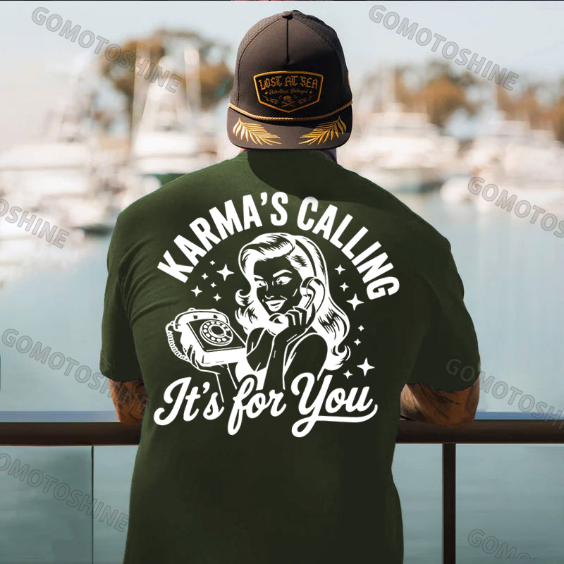 KARMAS' CALLING IT'S FOR YOU Pin-up Girl Print Men's T-Shirt Image - 11