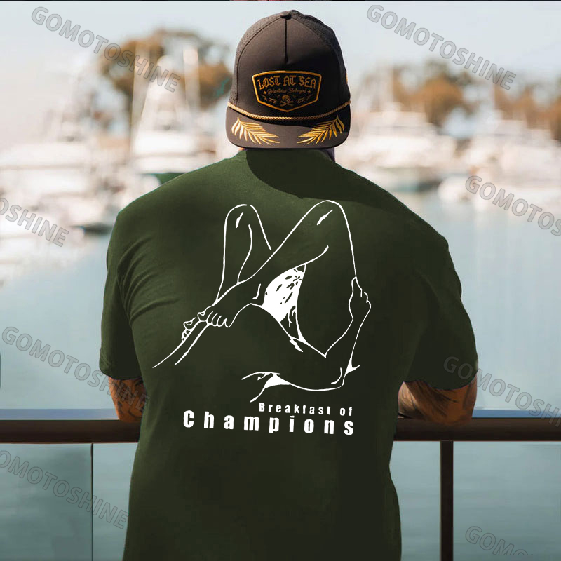 BREAKFAST OF CHAMPIONS Line Art Double Entendre Erotica Adult Humor Print Men's T-shirt Image - 2