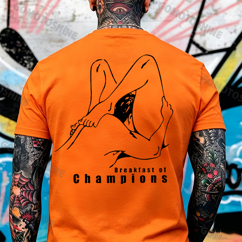 BREAKFAST OF CHAMPIONS Line Art Double Entendre Erotica Adult Humor Print Men's T-shirt Image - 3