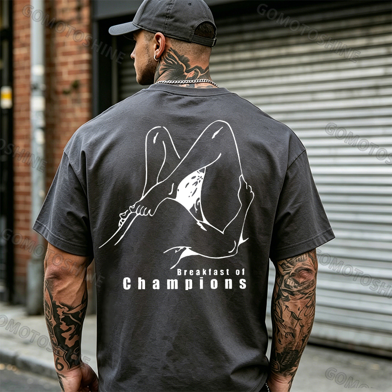 BREAKFAST OF CHAMPIONS Line Art Double Entendre Erotica Adult Humor Print Men's T-shirt Image - 4