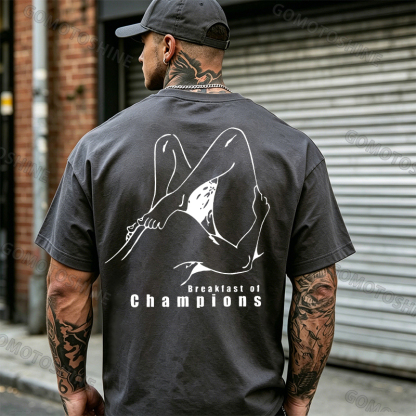BREAKFAST OF CHAMPIONS Line Art Double Entendre Erotica Adult Humor Print Men's T-shirt Image - 4