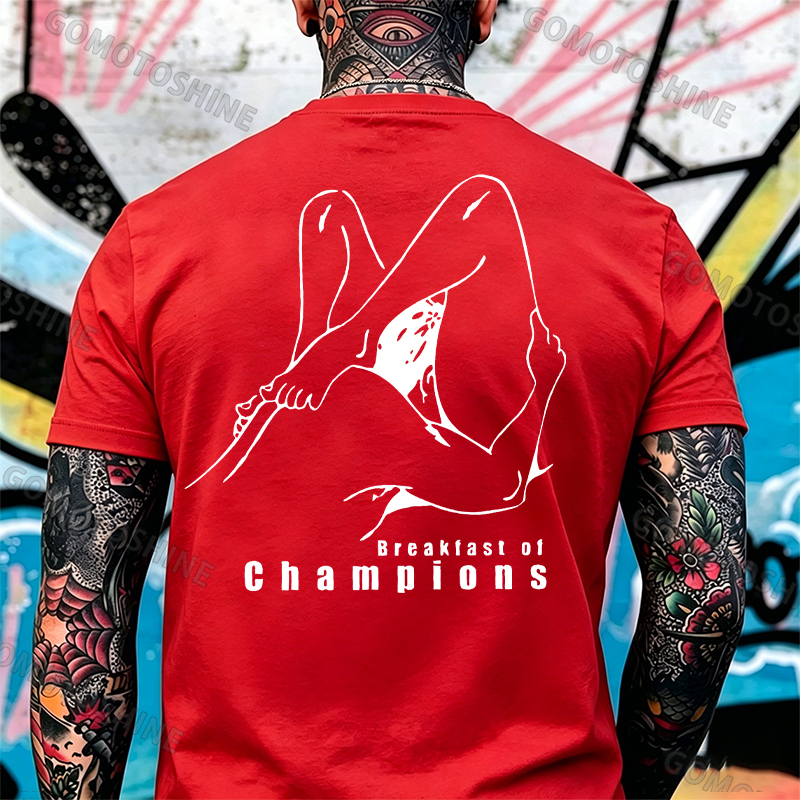 BREAKFAST OF CHAMPIONS Line Art Double Entendre Erotica Adult Humor Print Men's T-shirt Image - 6