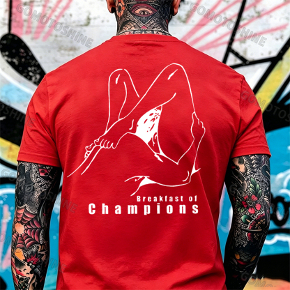 BREAKFAST OF CHAMPIONS Line Art Double Entendre Erotica Adult Humor Print Men's T-shirt Image - 6