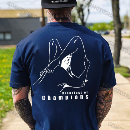 BREAKFAST OF CHAMPIONS Line Art Double Entendre Erotica Adult Humor Print Men's T-shirt Image - 5
