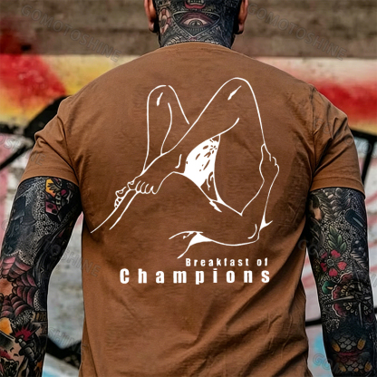 BREAKFAST OF CHAMPIONS Line Art Double Entendre Erotica Adult Humor Print Men's T-shirt Image - 7