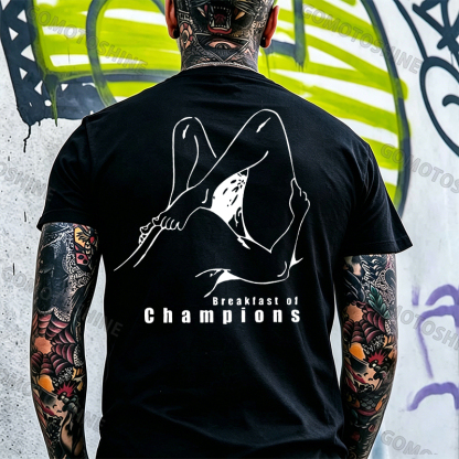 BREAKFAST OF CHAMPIONS Line Art Double Entendre Erotica Adult Humor Print Men's T-shirt Image - 8