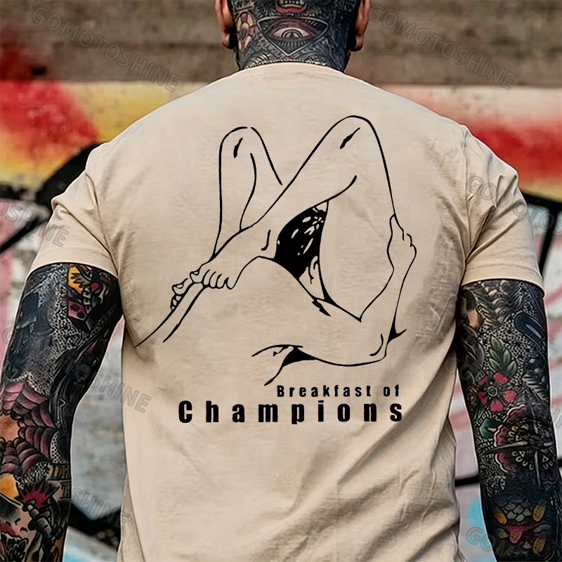 BREAKFAST OF CHAMPIONS Line Art Double Entendre Erotica Adult Humor Print Men's T-shirt Image - 11