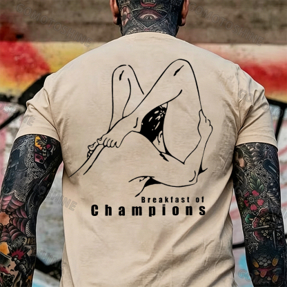 BREAKFAST OF CHAMPIONS Line Art Double Entendre Erotica Adult Humor Print Men's T-shirt Image - 11