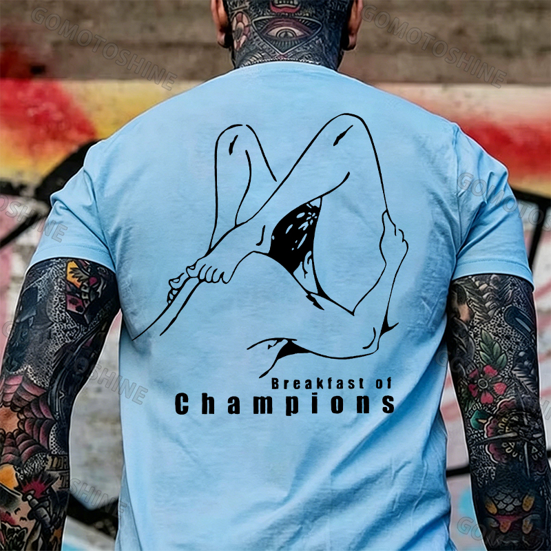 BREAKFAST OF CHAMPIONS Line Art Double Entendre Erotica Adult Humor Print Men's T-shirt Image - 9