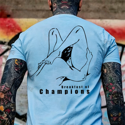 BREAKFAST OF CHAMPIONS Line Art Double Entendre Erotica Adult Humor Print Men's T-shirt Image - 9