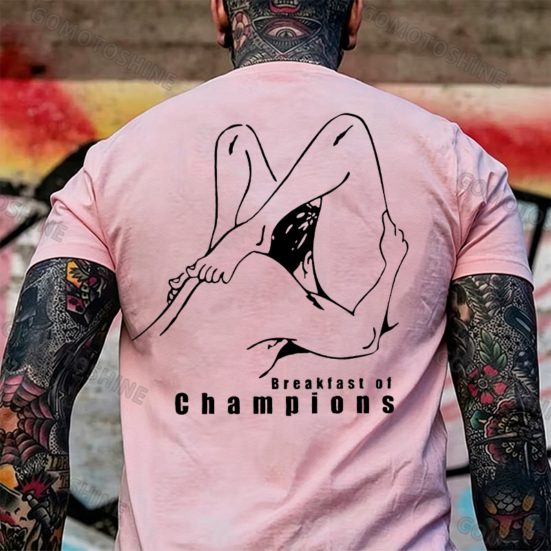 BREAKFAST OF CHAMPIONS Line Art Double Entendre Erotica Adult Humor Print Men's T-shirt Image - 13