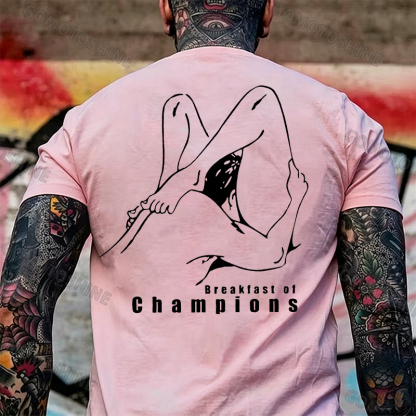 BREAKFAST OF CHAMPIONS Line Art Double Entendre Erotica Adult Humor Print Men's T-shirt Image - 13