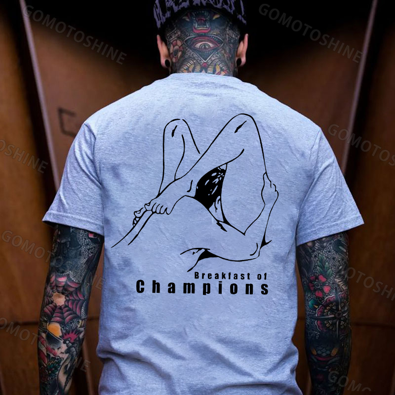 BREAKFAST OF CHAMPIONS Line Art Double Entendre Erotica Adult Humor Print Men's T-shirt Image - 10