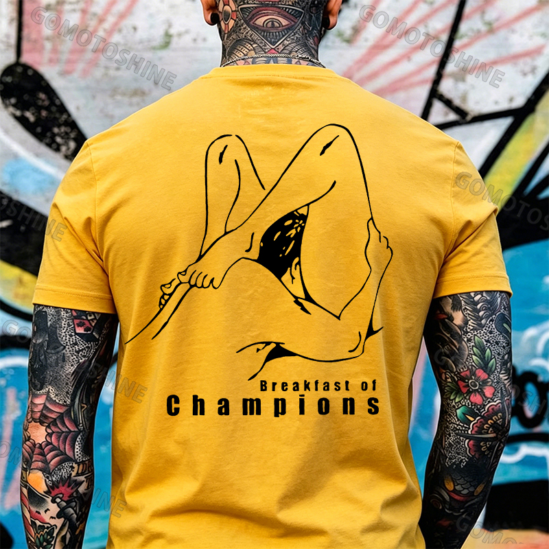 BREAKFAST OF CHAMPIONS Line Art Double Entendre Erotica Adult Humor Print Men's T-shirt Image - 12