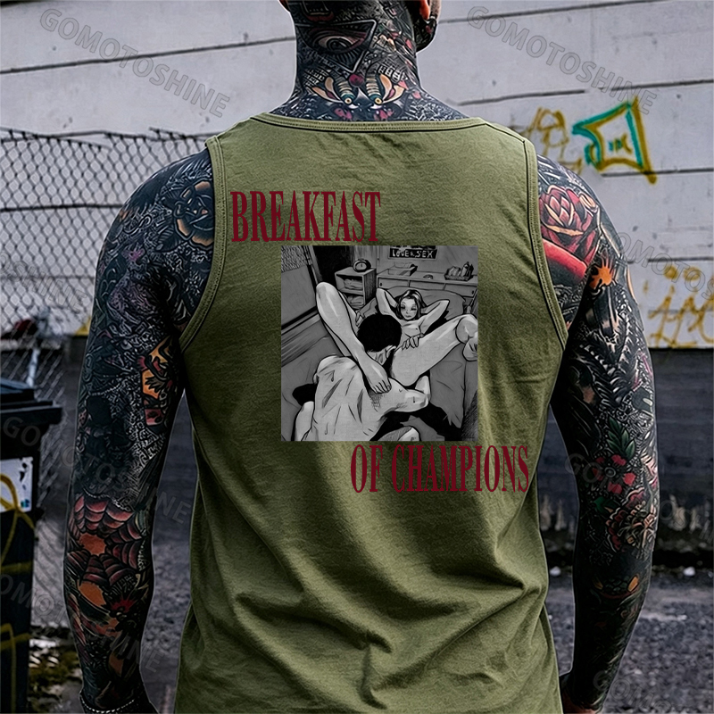 BREAKFAST OF CHAMPIONS Man Suck Girl Print Men's Tank Image - 5