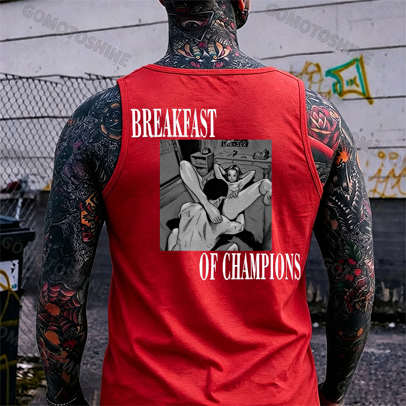 BREAKFAST OF CHAMPIONS Man Suck Girl Print Men's Tank Image - 8