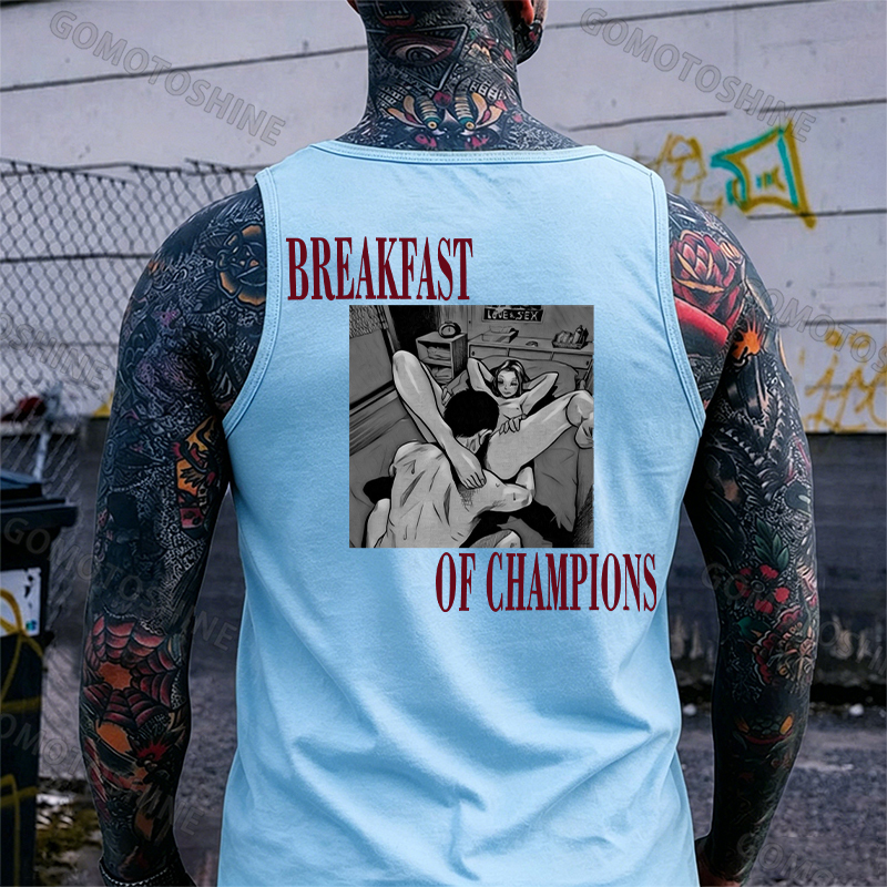BREAKFAST OF CHAMPIONS Man Suck Girl Print Men's Tank Image - 10