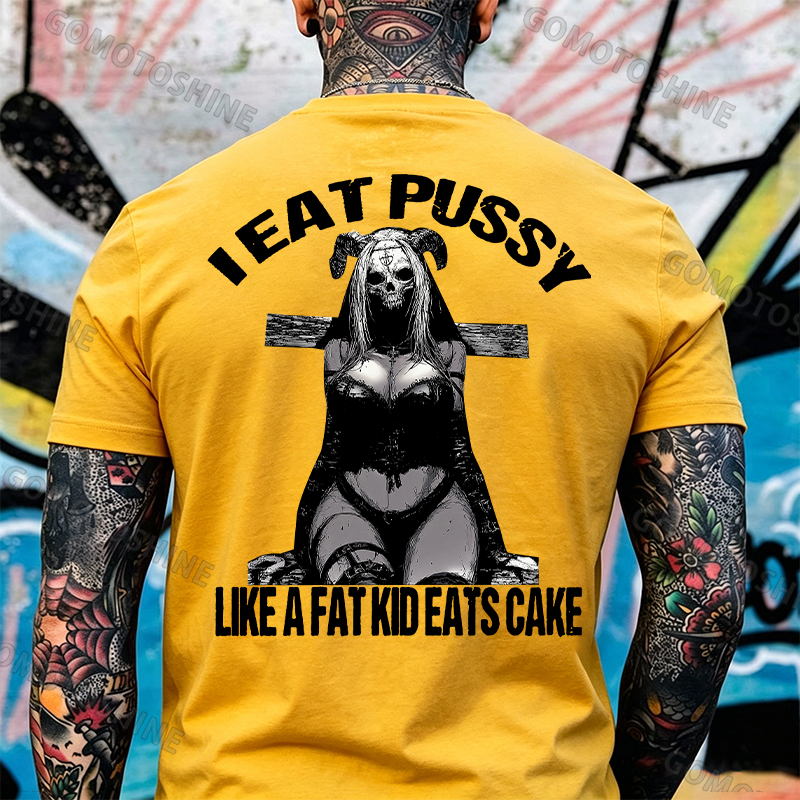I EAT PUSSY LIKE A FAT KID EATS CAKE Sexy Devil Lady Print Men's T-shirt Image - 11