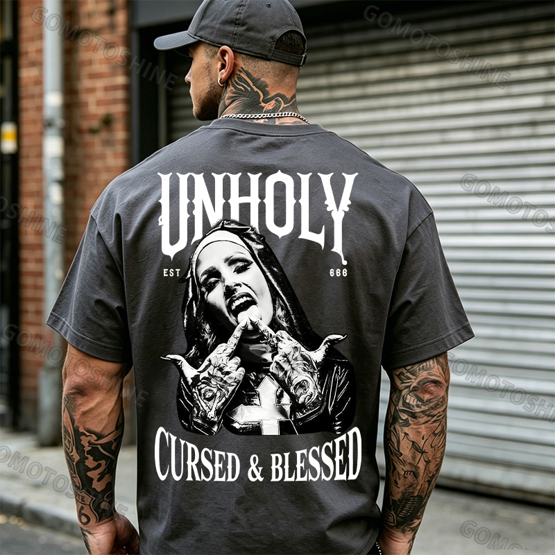UNHOLY CURSED & BLESSED Defiant Nun Print Men's T-shirt Image - 3