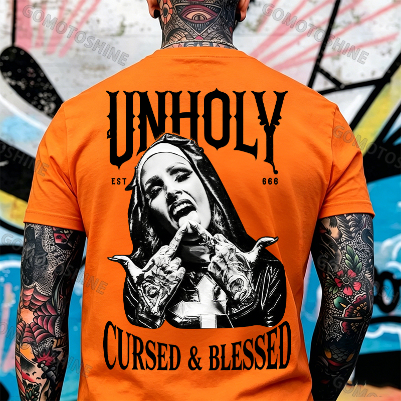 UNHOLY CURSED & BLESSED Defiant Nun Print Men's T-shirt Image - 4
