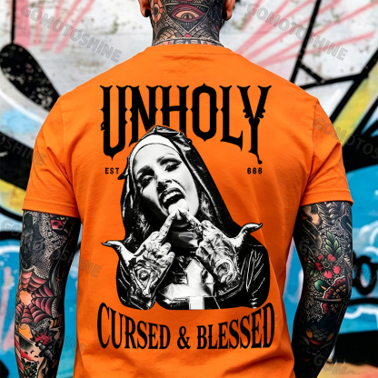 UNHOLY CURSED & BLESSED Defiant Nun Print Men's T-shirt Image - 4