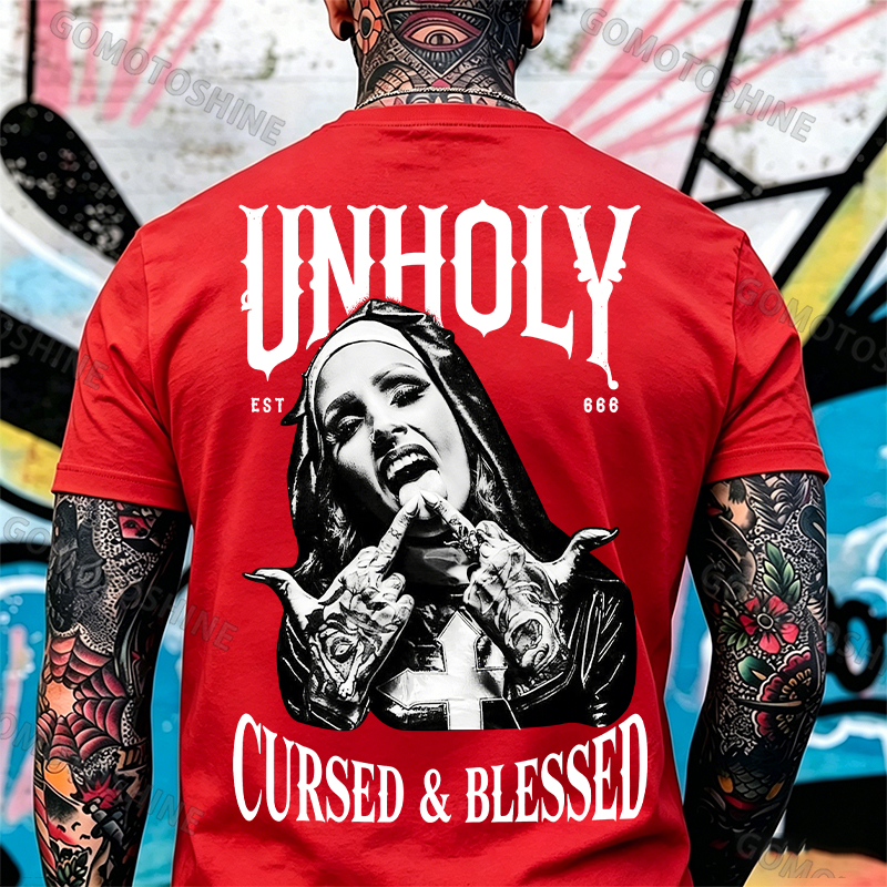 UNHOLY CURSED & BLESSED Defiant Nun Print Men's T-shirt Image - 5