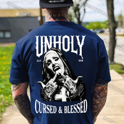 UNHOLY CURSED & BLESSED Defiant Nun Print Men's T-shirt Image - 9