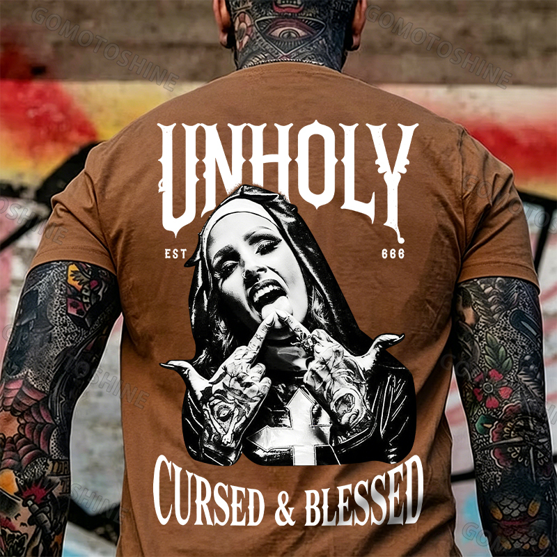 UNHOLY CURSED & BLESSED Defiant Nun Print Men's T-shirt Image - 10