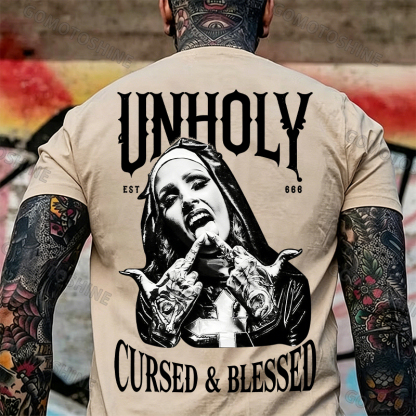 UNHOLY CURSED & BLESSED Defiant Nun Print Men's T-shirt Image - 6