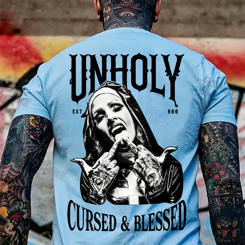 UNHOLY CURSED & BLESSED Defiant Nun Print Men's T-shirt Image - 7
