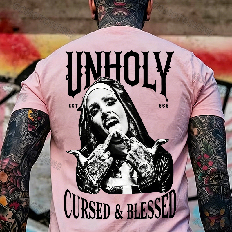 UNHOLY CURSED & BLESSED Defiant Nun Print Men's T-shirt Image - 8