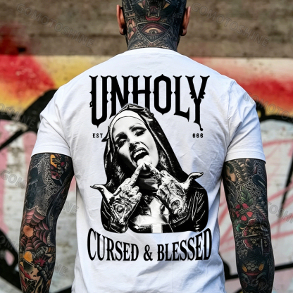 UNHOLY CURSED & BLESSED Defiant Nun Print Men's T-shirt Image - 11