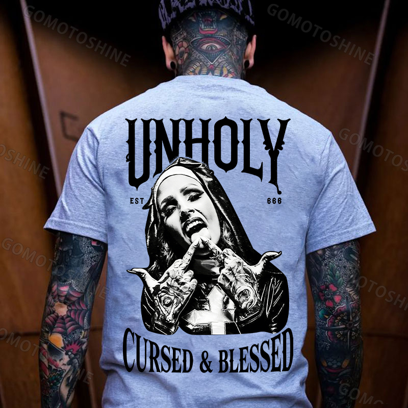 UNHOLY CURSED & BLESSED Defiant Nun Print Men's T-shirt Image - 12