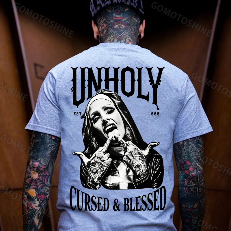 UNHOLY CURSED & BLESSED Defiant Nun Print Men's T-shirt Image - 12