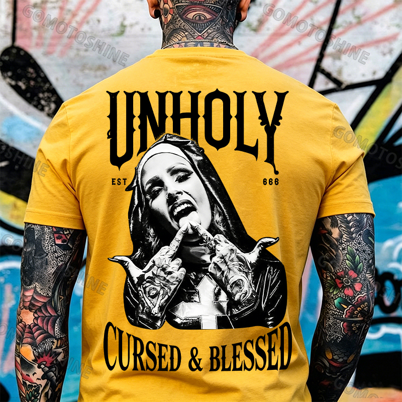 UNHOLY CURSED & BLESSED Defiant Nun Print Men's T-shirt Image - 13