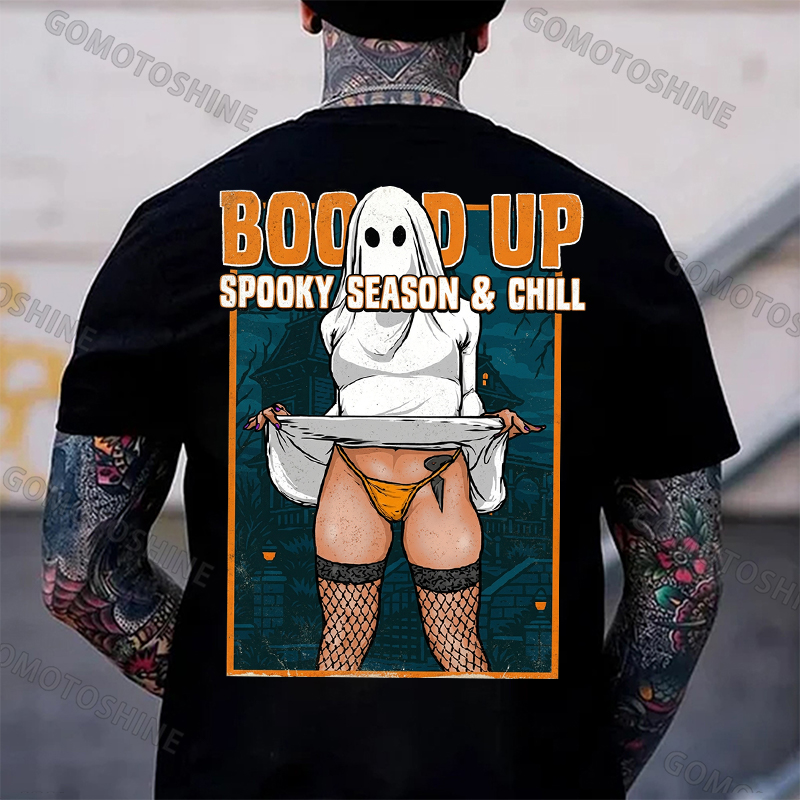 Boo'd Up Spooky Season And Chill Sexy Ghost Men's Graphic T-Shirt American Humor Funny Halloween Image - 1