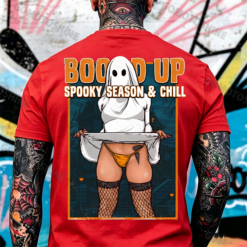Boo'd Up Spooky Season And Chill Sexy Ghost Men's Graphic T-Shirt American Humor Funny Halloween Image - 2