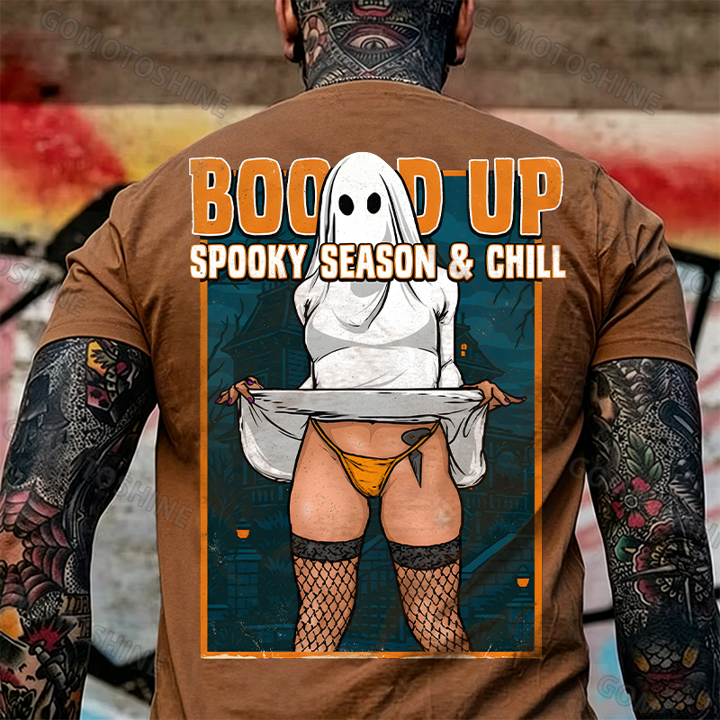 Boo'd Up Spooky Season And Chill Sexy Ghost Men's Graphic T-Shirt American Humor Funny Halloween Image - 4