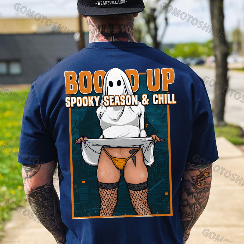 Boo'd Up Spooky Season And Chill Sexy Ghost Men's Graphic T-Shirt American Humor Funny Halloween Image - 3