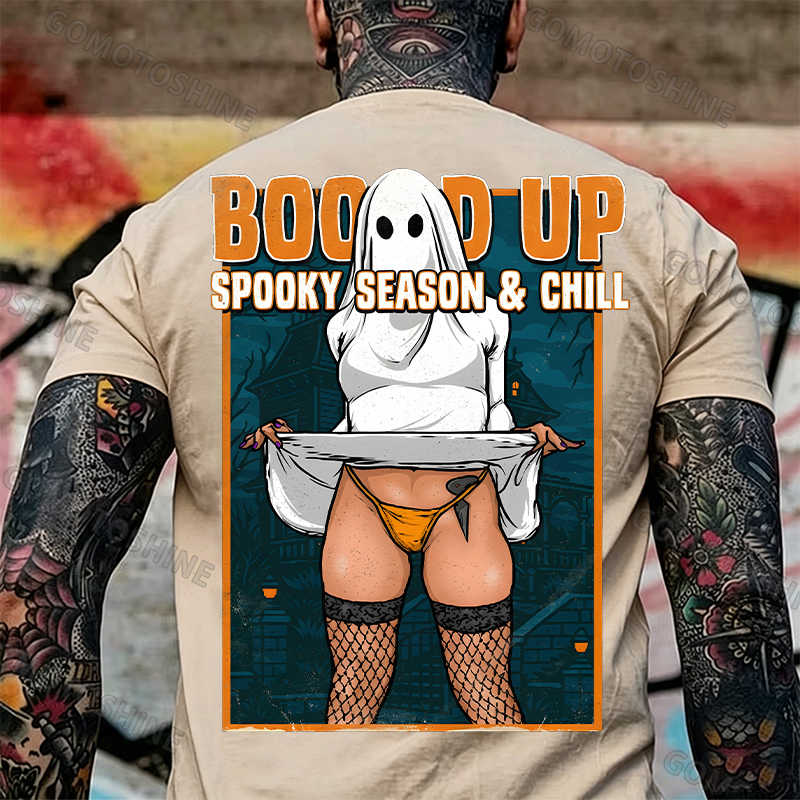 Boo'd Up Spooky Season And Chill Sexy Ghost Men's Graphic T-Shirt American Humor Funny Halloween Image - 7