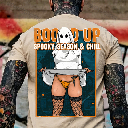 Boo'd Up Spooky Season And Chill Sexy Ghost Men's Graphic T-Shirt American Humor Funny Halloween Image - 7