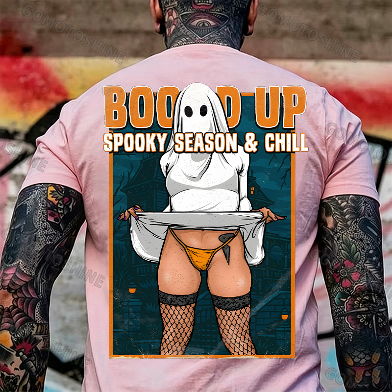 Boo'd Up Spooky Season And Chill Sexy Ghost Men's Graphic T-Shirt American Humor Funny Halloween Image - 6