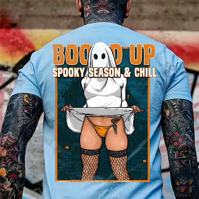 Boo'd Up Spooky Season And Chill Sexy Ghost Men's Graphic T-Shirt American Humor Funny Halloween Image - 5