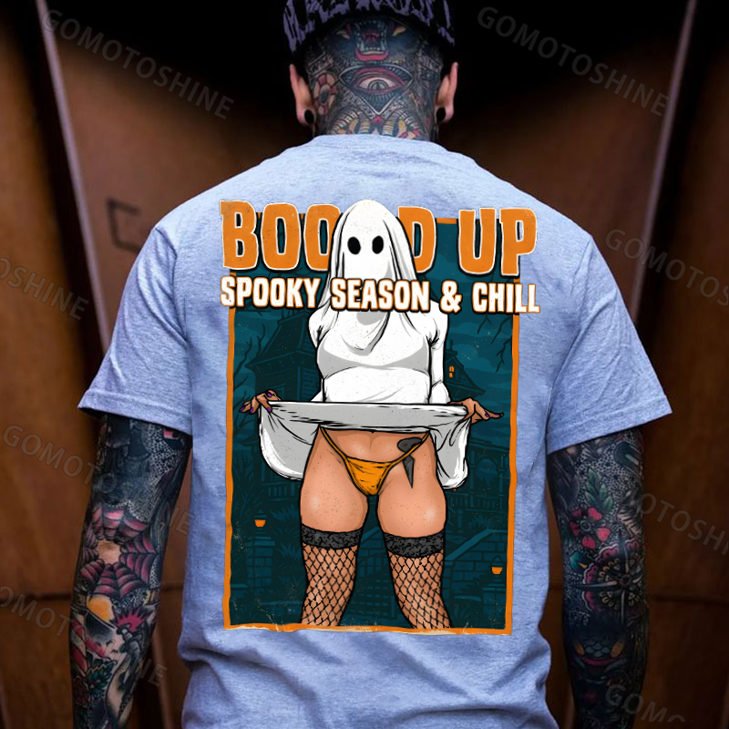 Boo'd Up Spooky Season And Chill Sexy Ghost Men's Graphic T-Shirt American Humor Funny Halloween Image - 9