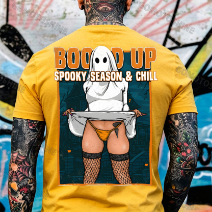 Boo'd Up Spooky Season And Chill Sexy Ghost Men's Graphic T-Shirt American Humor Funny Halloween Image - 10