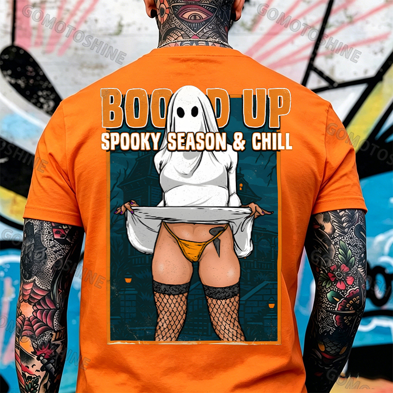 Boo'd Up Spooky Season And Chill Sexy Ghost Men's Graphic T-Shirt American Humor Funny Halloween Image - 11