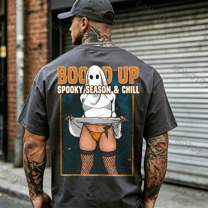 Boo'd Up Spooky Season And Chill Sexy Ghost Men's Graphic T-Shirt American Humor Funny Halloween Image - 12